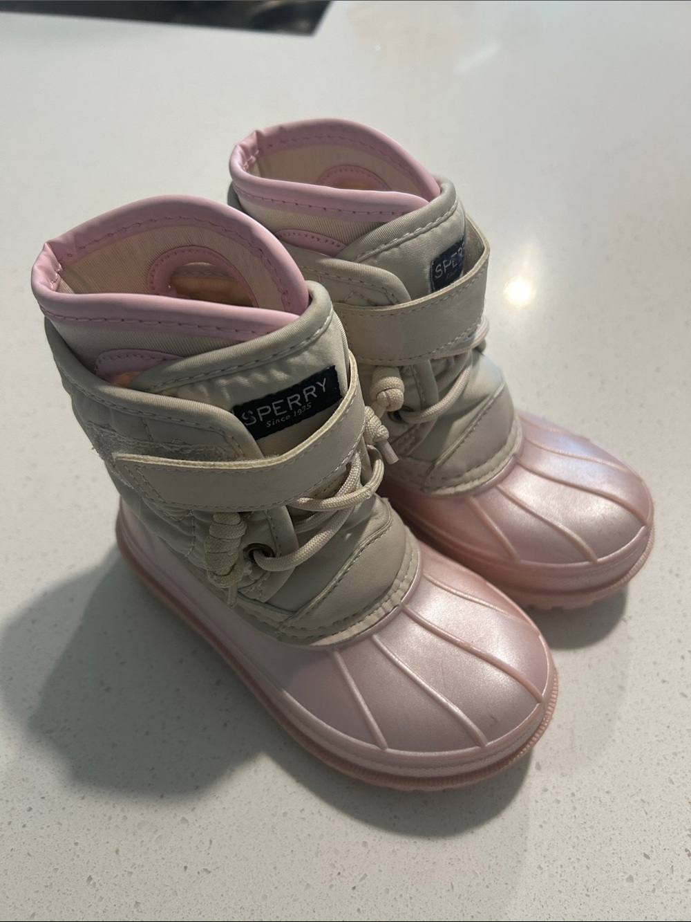 Sperry Kids Pink and Cream Duck Boots